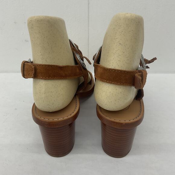 ASH Leather Boho Silver Accent Fringe Heel Sandals Brown Women's 8 Preowned - Picture 3 of 6